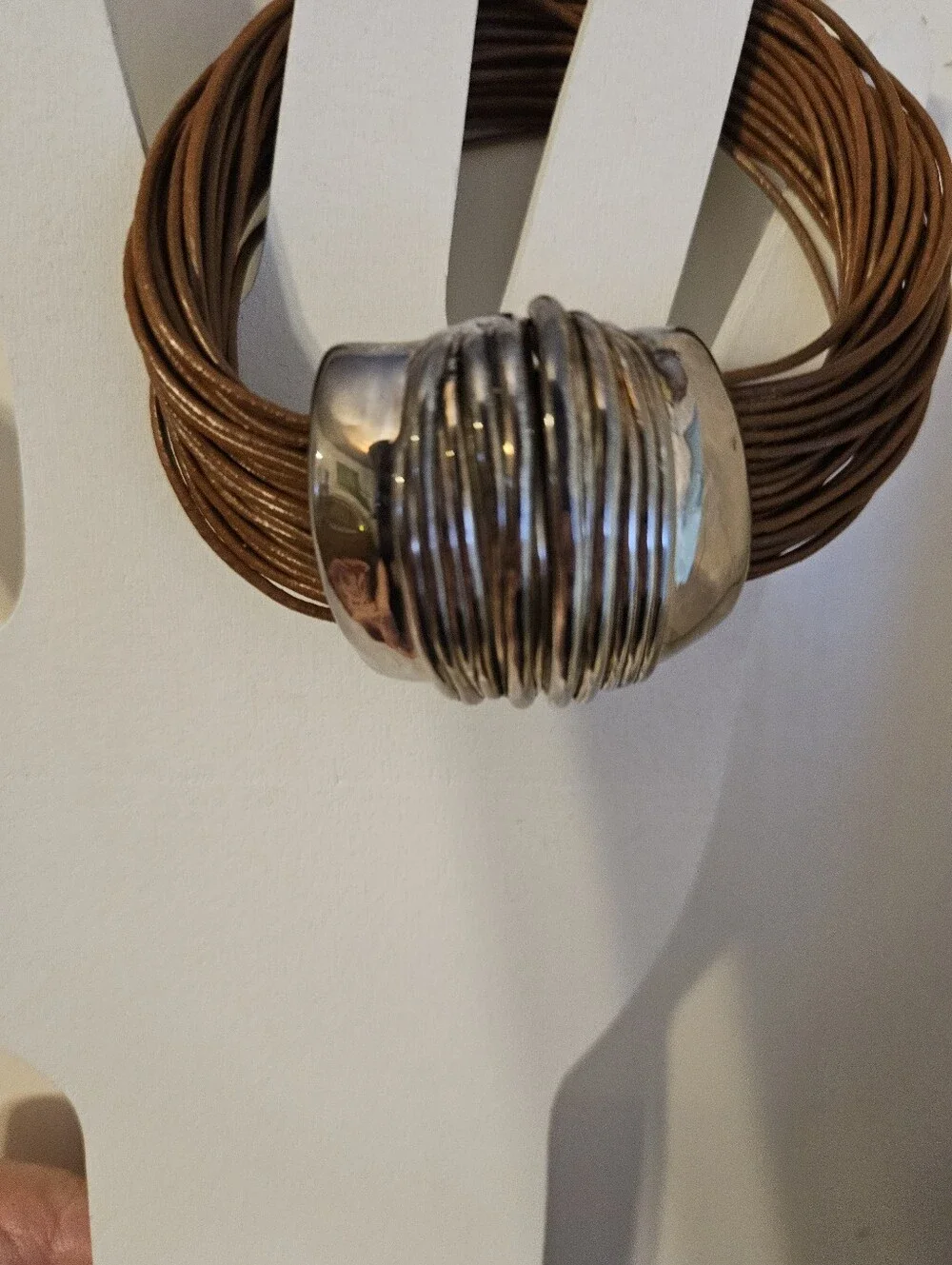 Or Paz Brown Multi-Strand Bracelet with Silver Ribbed Accent